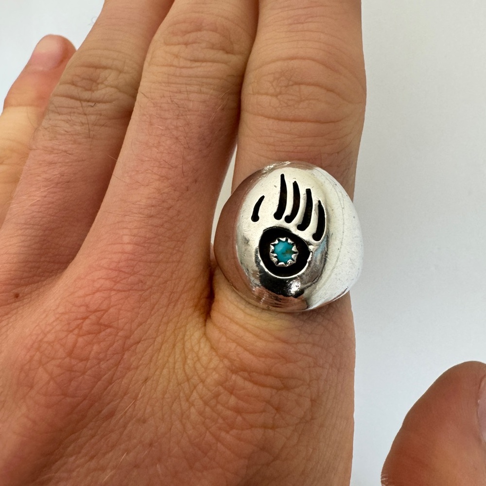 Silver and Turquoise Bear Claw Ring